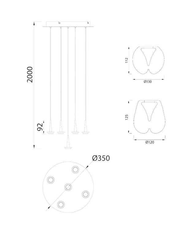Andromeda 5 Camlı Avize