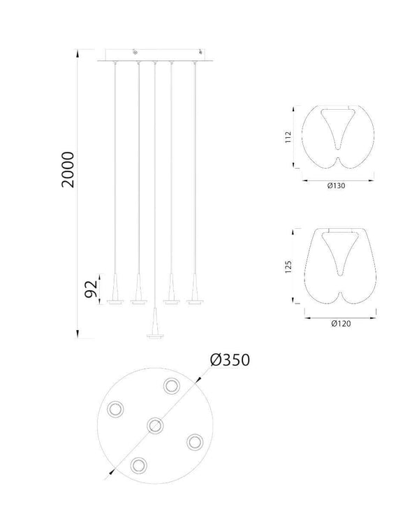 Andromeda 5 Yuvarlak Camlı Avize