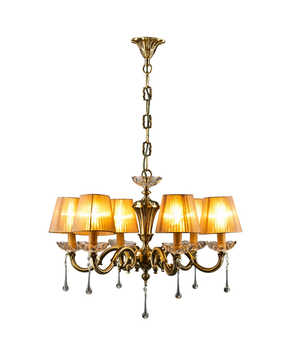 Licio 6-Arm Antiqued Brass Chandelier with Shades