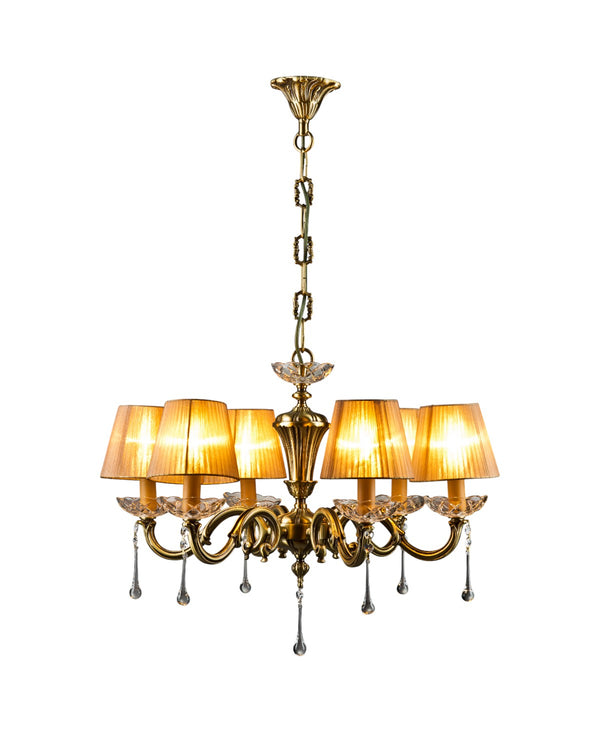 Licio 6-Arm Antiqued Brass Chandelier with Shades